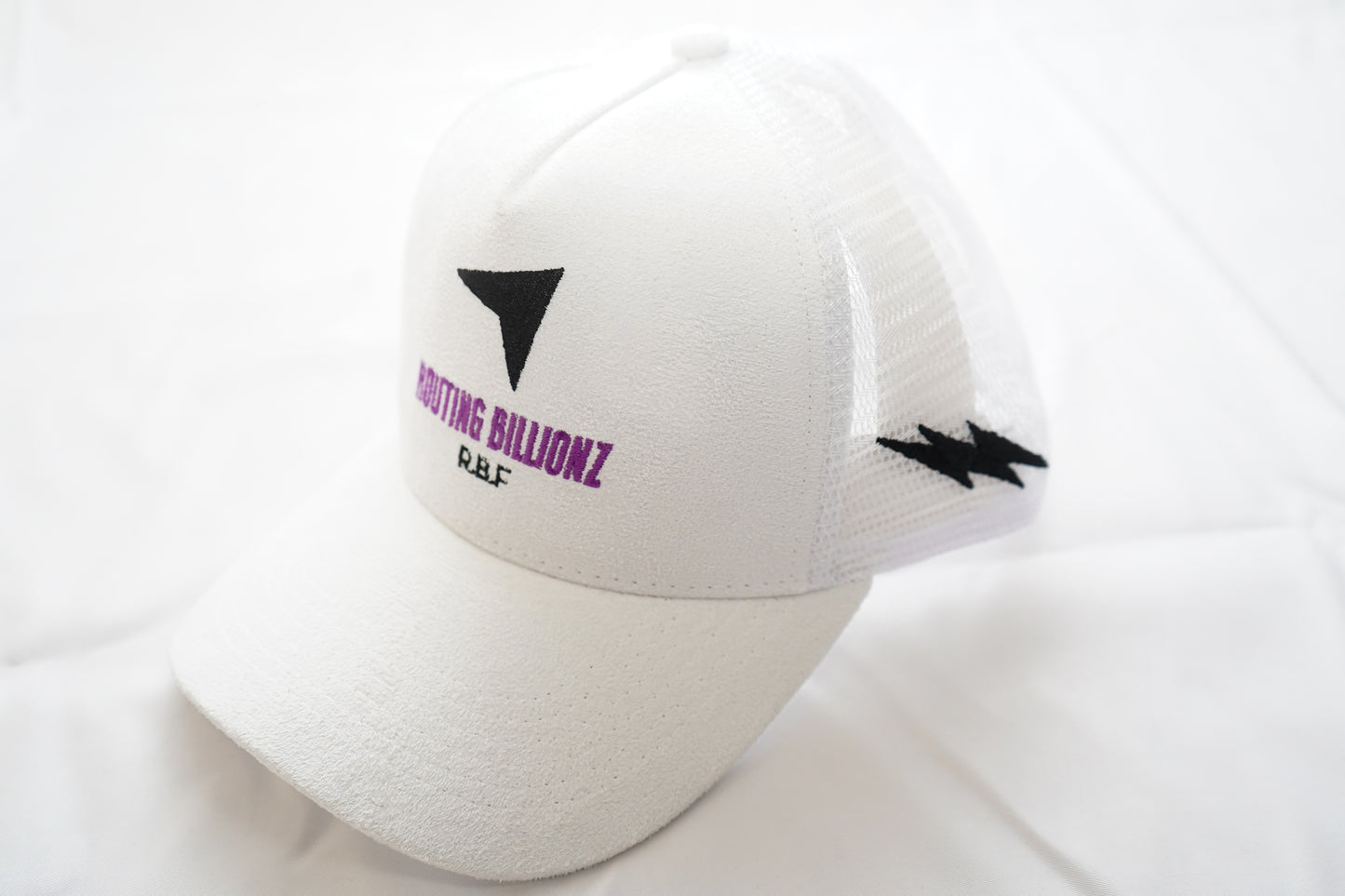 The Routing Billionz White Suede Snapback with Lighting Bolt Accent