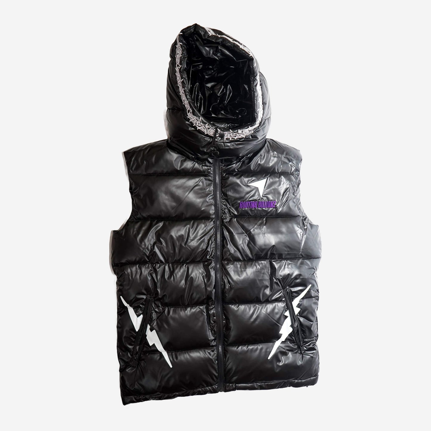 The Routing Billionz Black Luxurious Glossed Shell-Down Vest