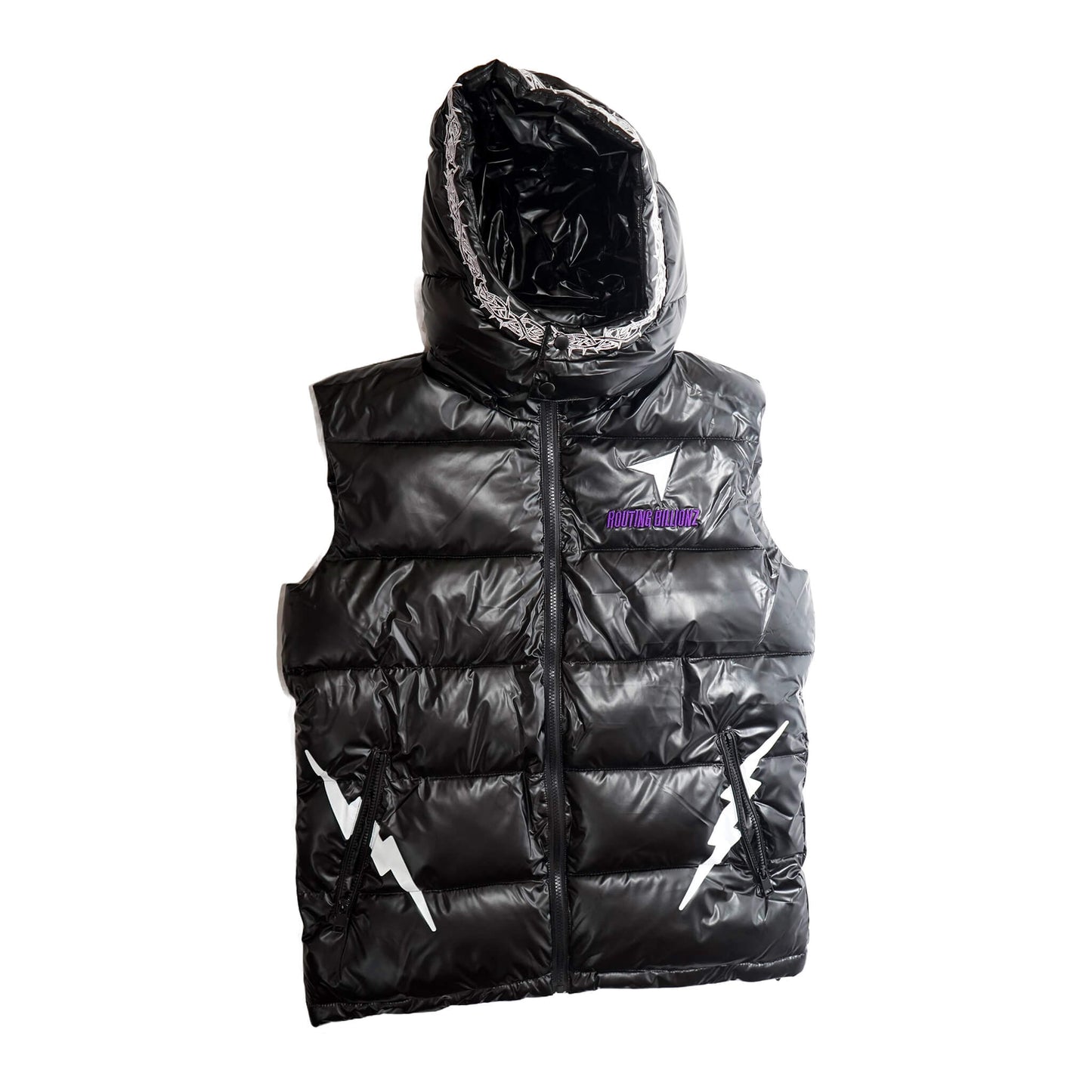 The Routing Billionz Black Luxurious Glossed Shell-Down Vest